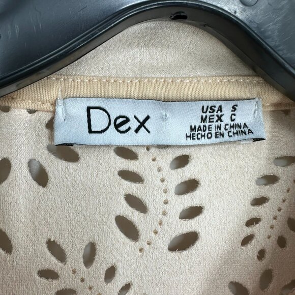 3/$25 Dex Faux Suede Bomber Jacket S Eyelet Floral Laser Cut Out Zip Up Beige - Picture 5 of 9